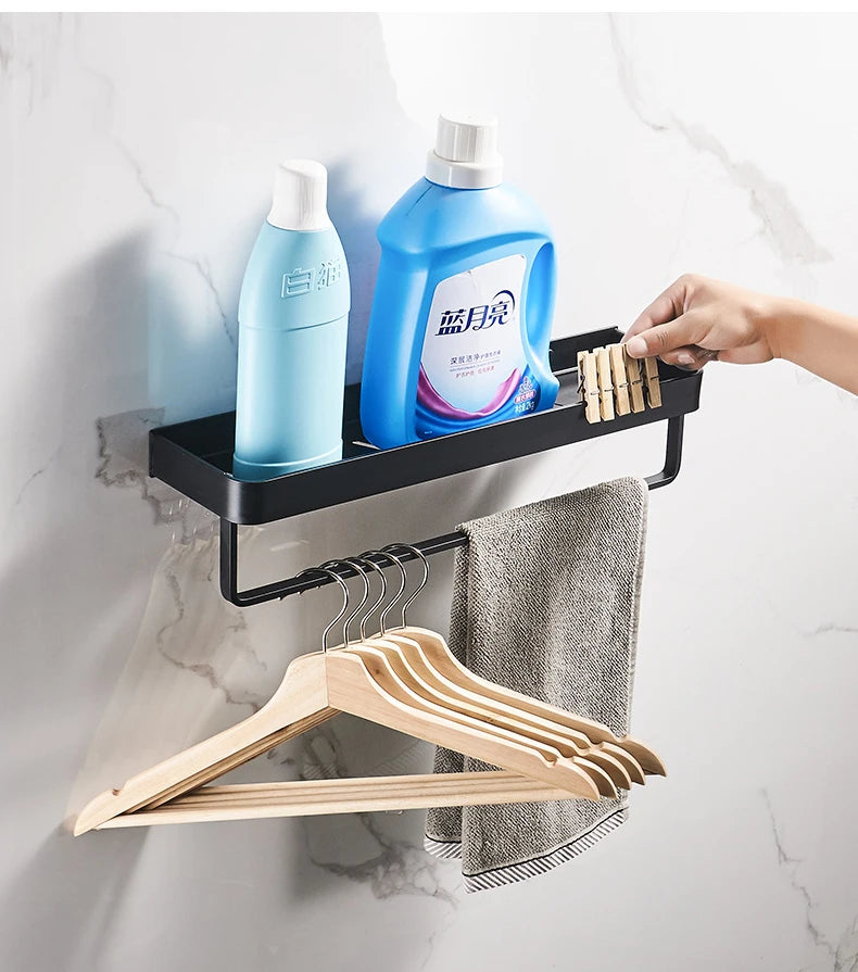 Punch-free Black Bath Shelves Bathroom Shelf Nail-free Shampoo Holder Shelves Storage Shelf Rack Bathroom Basket Holder ML1018