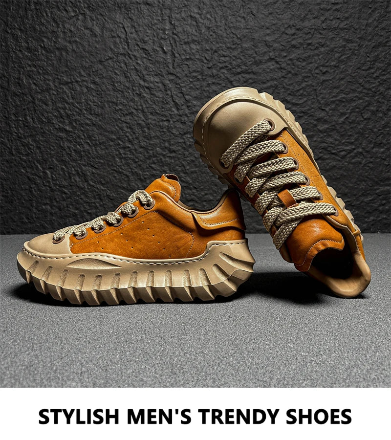 Chunky Sneakers Men Designer Sport Shoes Fashion Casual Microfiber Leather Breathable Height Increased Flat Platform Board Shoes