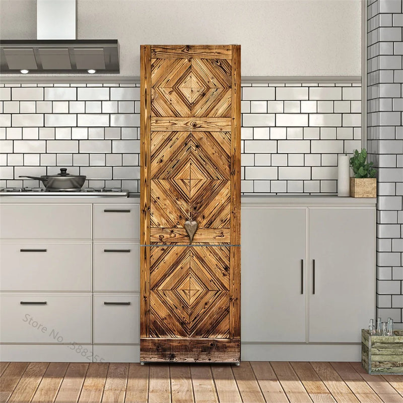 Wooden Door Mural Decal Sticker Peel and Stick Removable Self-Adhesive Brown Wood Grain Red Brick Door Wallpaper for Home Decor