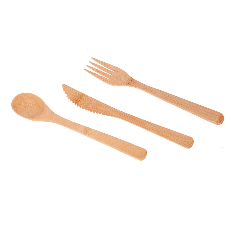 1 Set Bamboo Travel Cutlery Set Fork Knife Spoon Reusable Kitchen Tools Eco-Friendly Wood Bamboo Wooden Cutlery