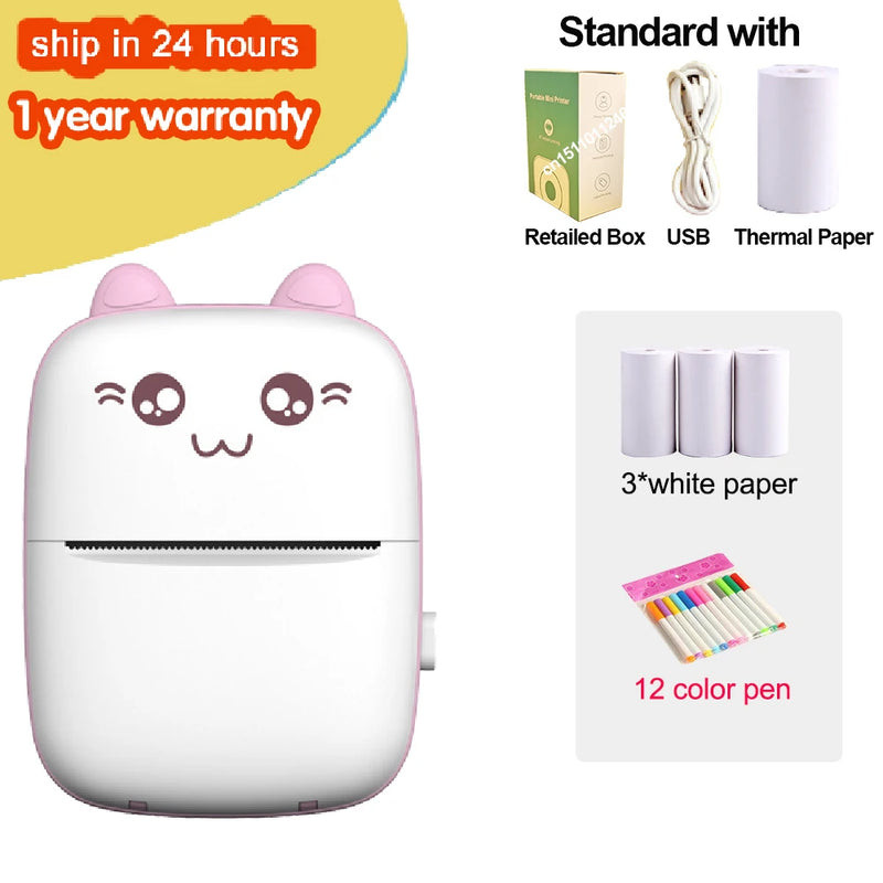 Portable Thermal Printer MINI Wirelessly BT 203dpi Photo Label Memo Wrong Question Printing With USB Cable Imprimante Portable