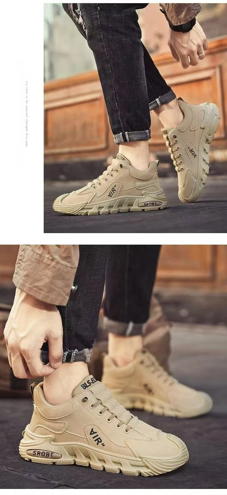 Men Chunky Sports Sneakers Spring Fashion Slip-on Men Casual Shoes Leather Waterproof Work Shoes for Men Anti-Slip Platform Shoe