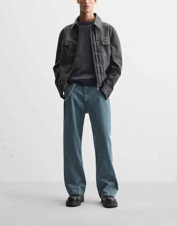 Men’s Retro Cotton Denim Jeans – Loose Fit Straight-Leg Casual Trousers, Comfortable and Wear-Resistant for Autumn & Winter