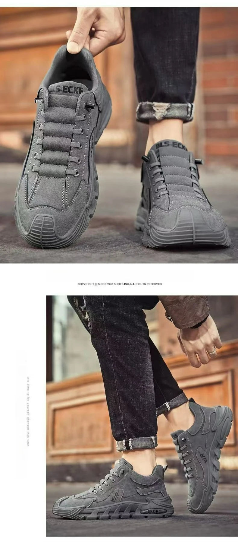 Men Chunky Sports Sneakers Spring Fashion Slip-on Men Casual Shoes Leather Waterproof Work Shoes for Men Anti-Slip Platform Shoe