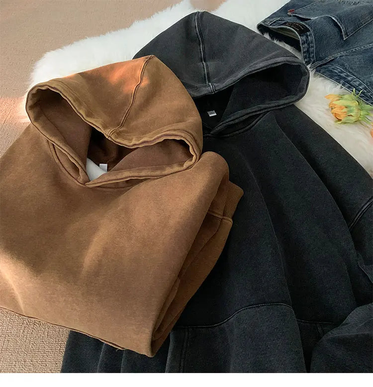 Men’s Vintage Washed Hoodie – Loose Fit Streetwear Pullover for Casual Harajuku Style