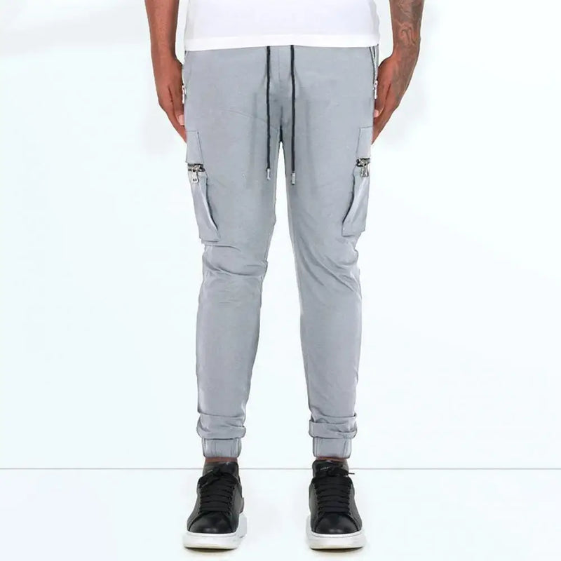 Mens Cargo Pants Zipper Pockets Jogger Running Hip Hop Streetwear Slim Sport Trousers Male Training Workout Fitness Sweatpants