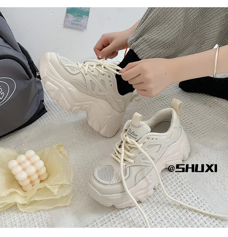 Fujin 7cm Chunky Sneakers Platform Shoes Wedge for Women Casual Shoes Breathable Summer Shoes Women Fashion Sneakers Spring