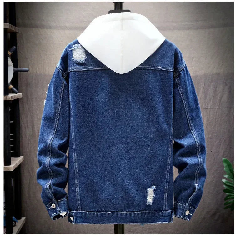 Men’s Patchwork Denim Jacket – Loose Fit Casual Outerwear for Autumn Streetwear