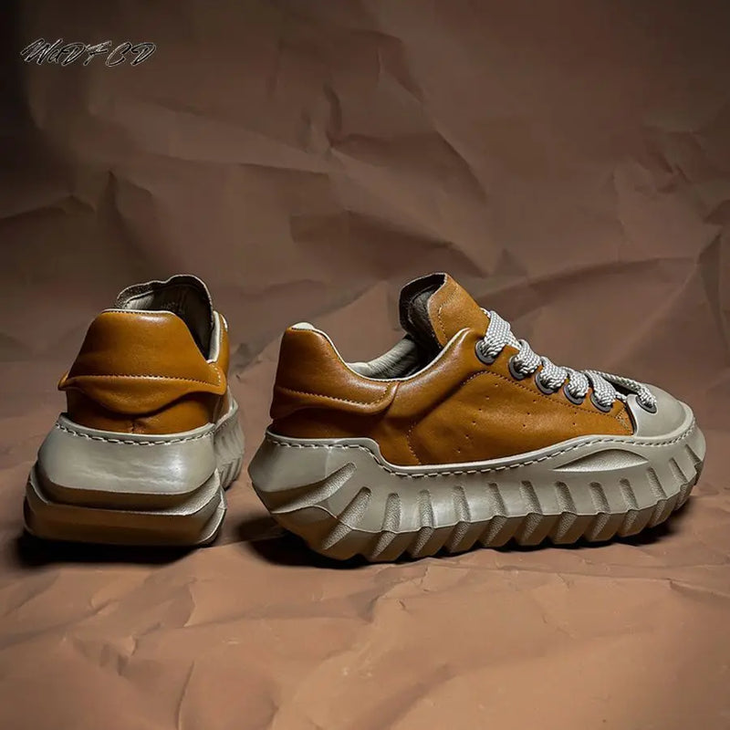 Chunky Sneakers Men Designer Sport Shoes Fashion Casual Microfiber Leather Breathable Height Increased Flat Platform Board Shoes