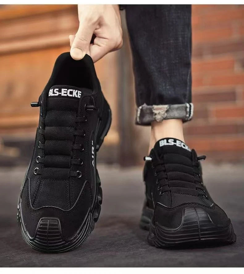 Men Chunky Sports Sneakers Spring Fashion Slip-on Men Casual Shoes Leather Waterproof Work Shoes for Men Anti-Slip Platform Shoe