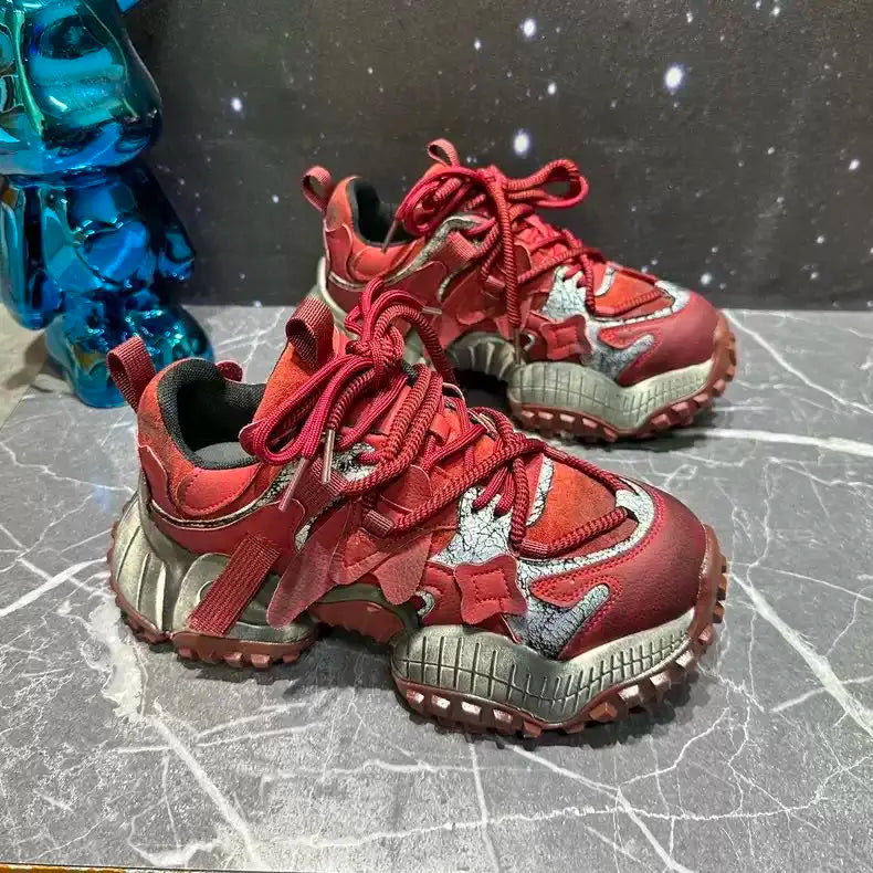 Chunky Sneakers Men Designer Mountaineering Shoes Fashion Casual Leather Fabric Breathable Height Increased Platform Sport Shoes