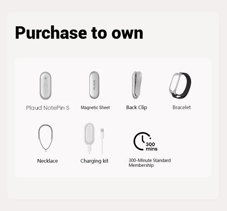 New Plaud Notepin S Wearable AI Voice Recorder, AI Notetaker, Smart Transcription & Summarization, with Wristband & lapel clip