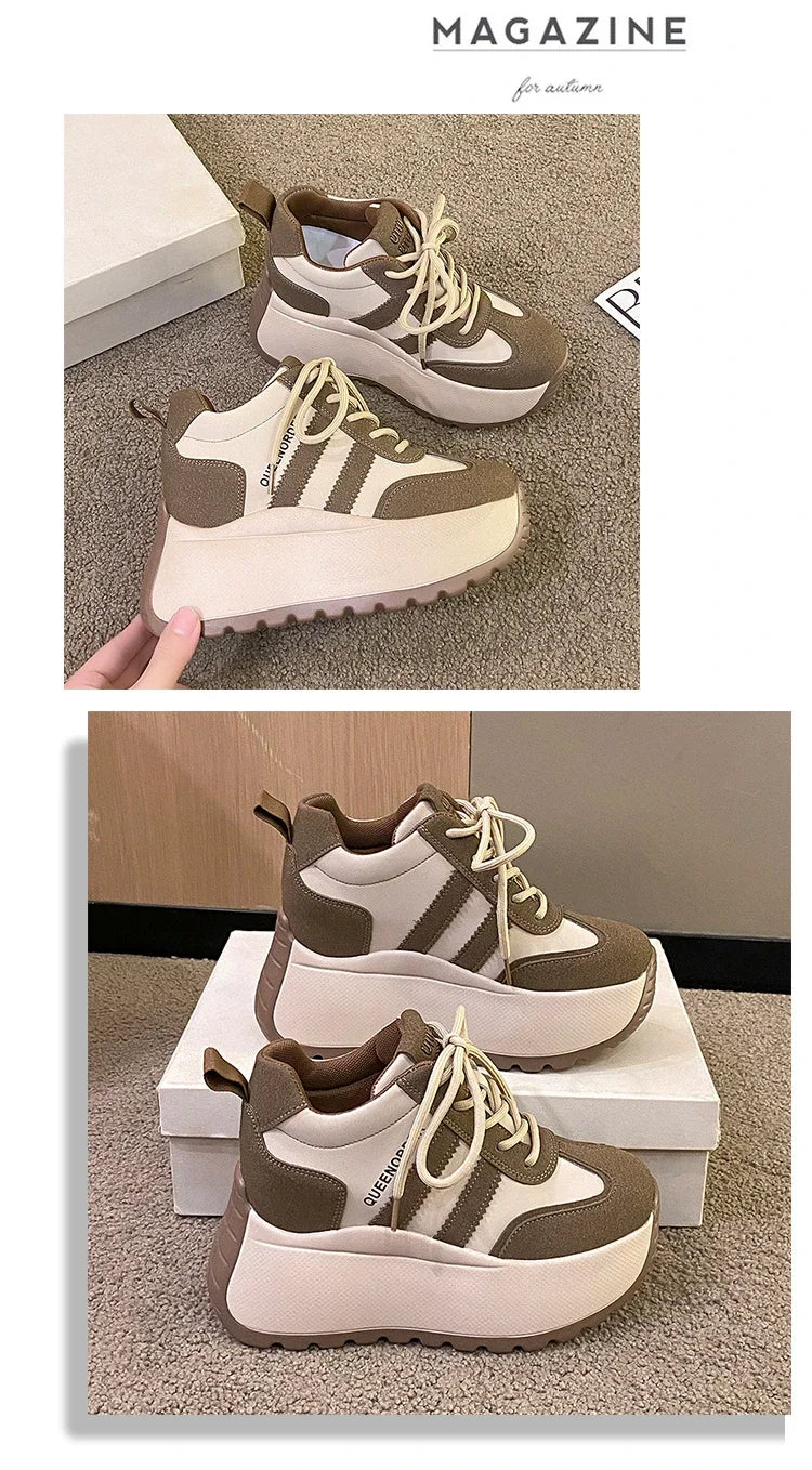 2025 New 10cm Womens Chunky Sneakers Lightweight Lace Up Casual Shoes Fashion Spring Platform Sports Shoes Comfortable Sneakers