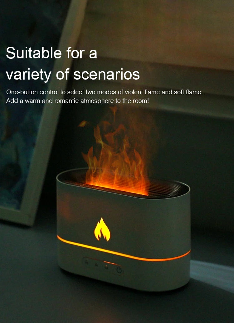 250ml Flame Humidifier 1/3/5H USB Smart Timing LED Electric  Aroma Diffuser Simulation Fire Night Lamp