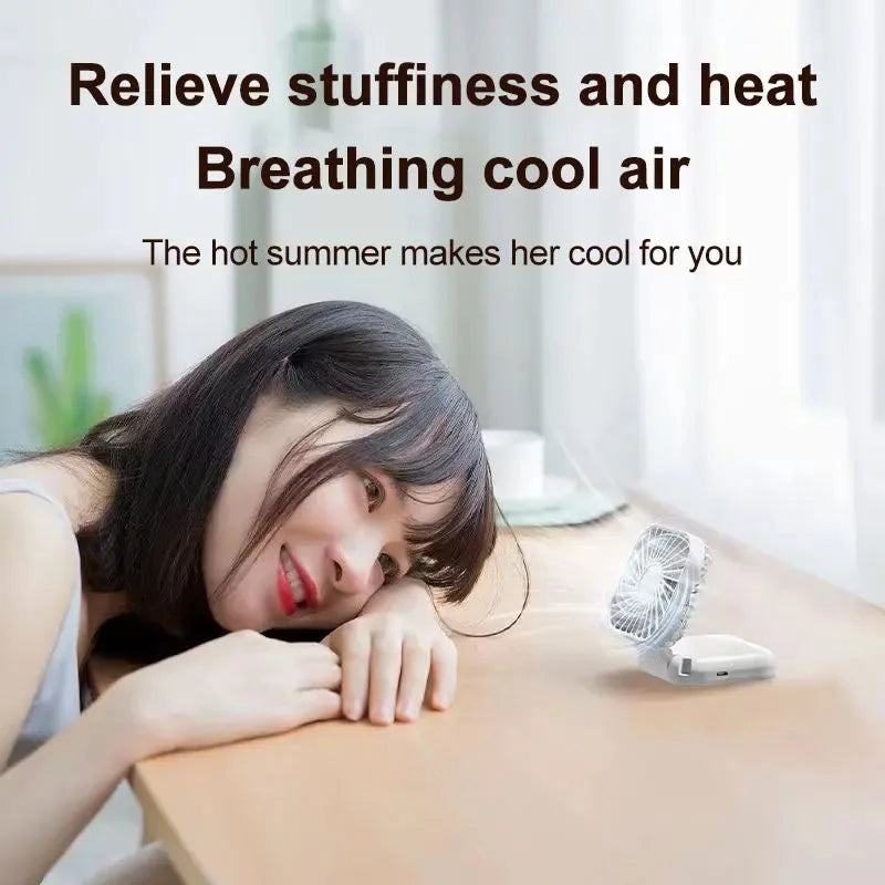 Mini Handheld Fan Mute Foldable Fan Multi-functional Turbine Fan USB Rechargeable Portable Hanging Neck Fan Mini Table Fan