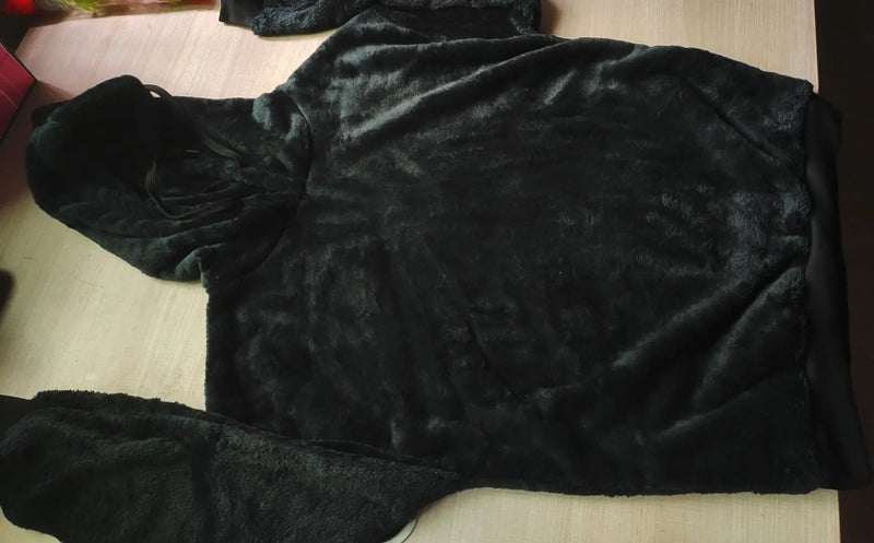 Loose Hoodies Woman Sweatshirt Casual Flannel Solid Pullover Autumn Winter Coat Y2k Fleece-lined Thicken Hooded Warm Soft Jacket