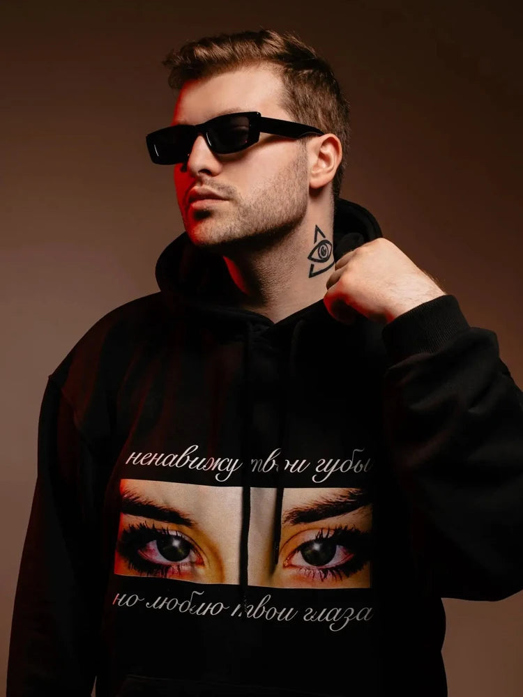 Men’s Oversized Eye Graphic Hoodie – Thick Winter Harajuku Streetwear Pullover Y2K Style