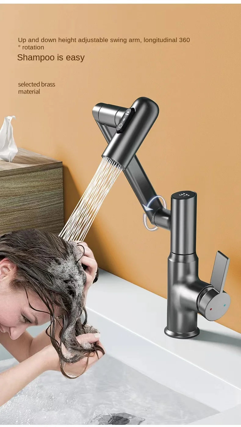 Digital Display LED Bathroom Basin Faucet 360 Rotation Multifunction Stream Sprayer Hot Cold Water Mixer Sink Tap Bathroom
