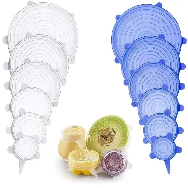 6Pcs Silicone Stretch Lids, Food Bowl Covers, Reusable Food Saving Covers, Retractable Multifunctional Fresh-keeping Lid