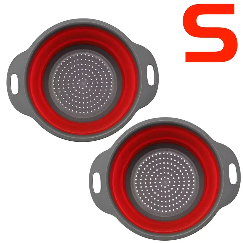 Round Collapsible Colander Silicone Kitchen Fruit Vegetable Washing Basket Strainer Foldable Drainer Kitchen Gadgets Tools