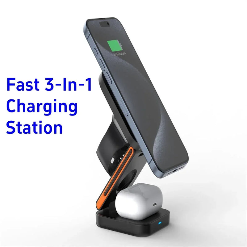 30W Wireless Charger iPhone 3in1 Magnetic Foldable Wireless Charging Station for iPhone 15 14 13 12 Pro Apple Watch 8 9 Airpods