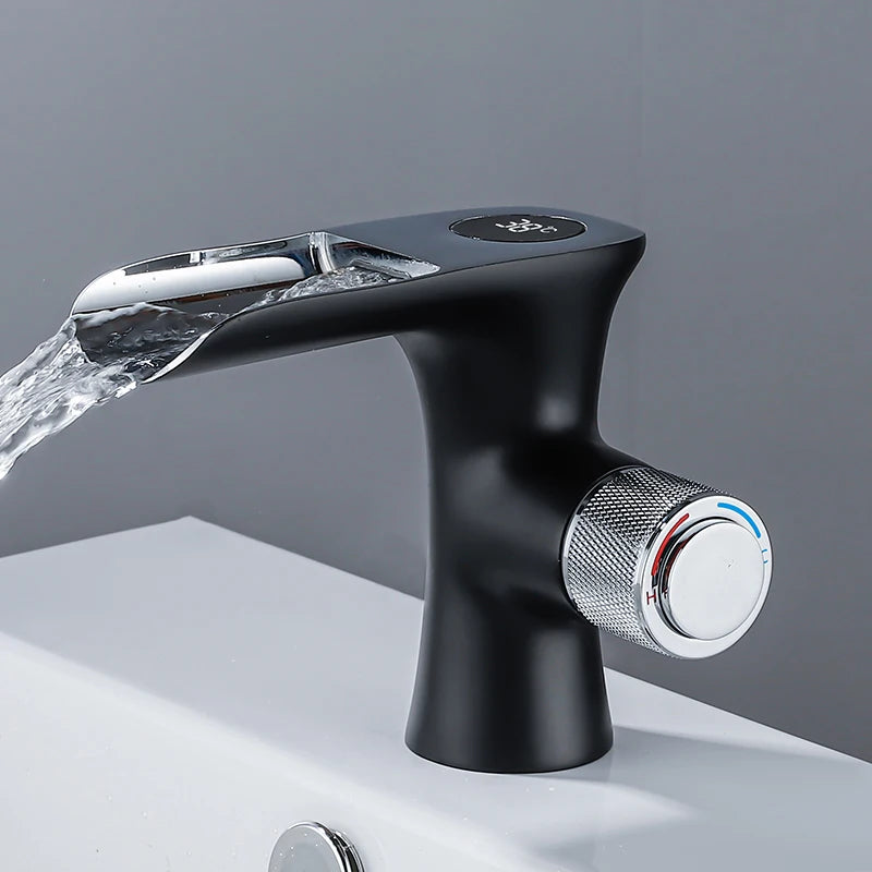 Led Digital Basin Faucet Black Bath Basin Mixer Brass Temperature Display Faucet Smart Tap Sink Faucet For Bathroom Faucet Tap