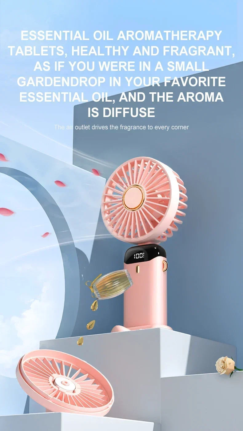 Handheld Mini Fan 3000mAh Foldable Portable Neck Hanging Fans 5 Speed USB Rechargeable Fan with Phone Stand and Display Screen