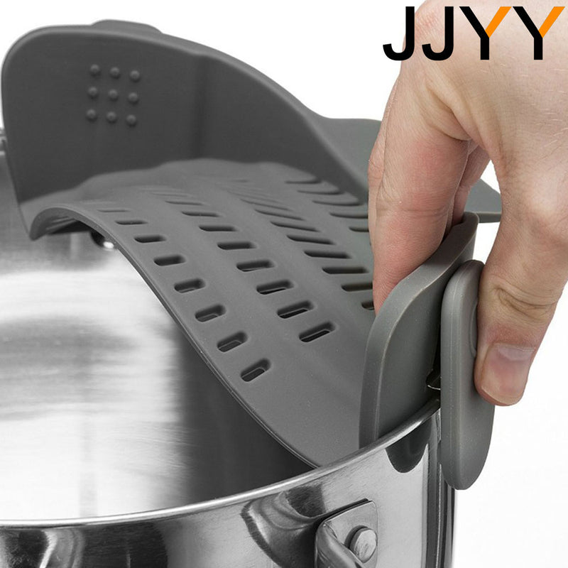 JJYY Universal Silicone Clip-on Pan Pot Strainer Anti-spill Pasta Pot Strainer Food Grade Rice Fruit Colander Strainer