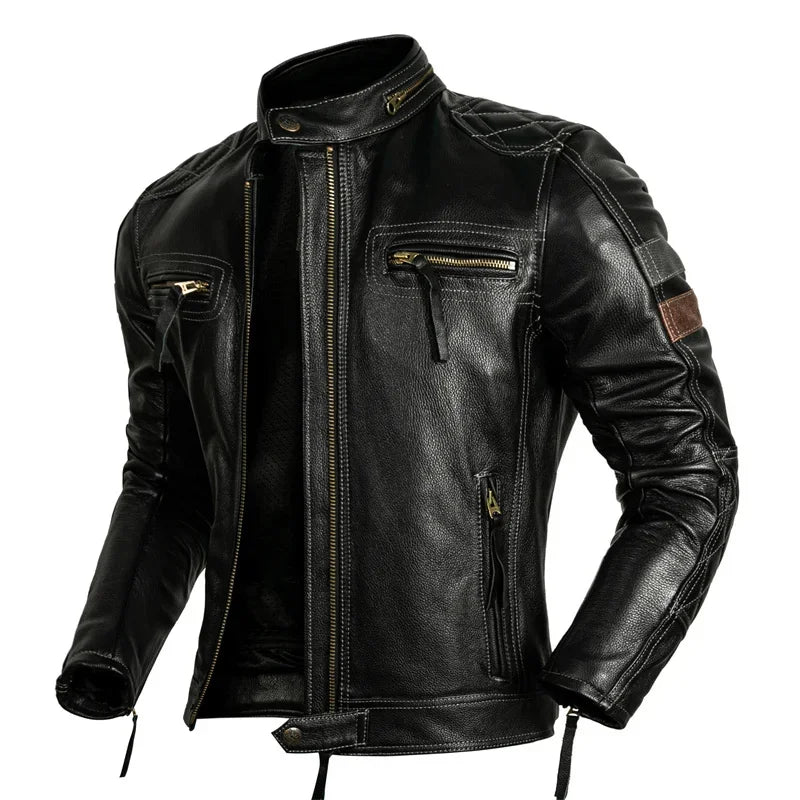 Protective Rider Clothing Natural Cow Leather Jacket Men Motor Biker Coat Mens Motorcycle Genuine Jaqueta