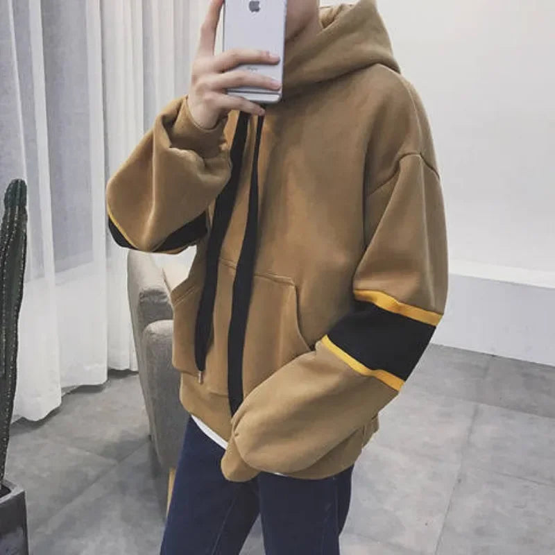 Men’s Loose Fit Winter Hoodie – Warm Patchwork Fleece Sweatshirt for Casual Autumn Streetwear | Tatiana Haven