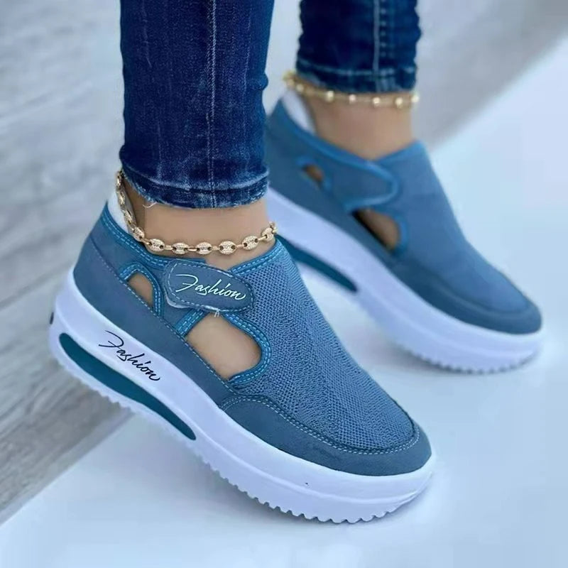 Designer Women Sneakers Wedge Tennis Shoes Red Blue Canvas Women Casual Shoes Ladies Platform Vulcanized Shoe Hollow Out Shoes