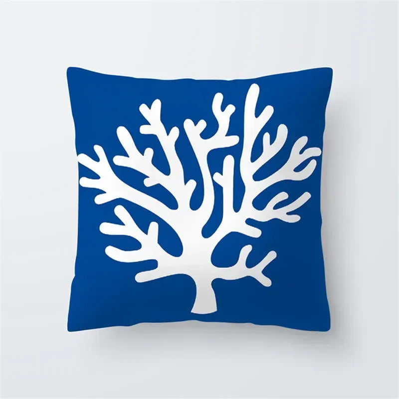 Decorative Throw Pillows Blue Geometry Pillow Cover 45x45 Polyester Cushion Cover Marine Life Pillowcase Cushions Home Decor