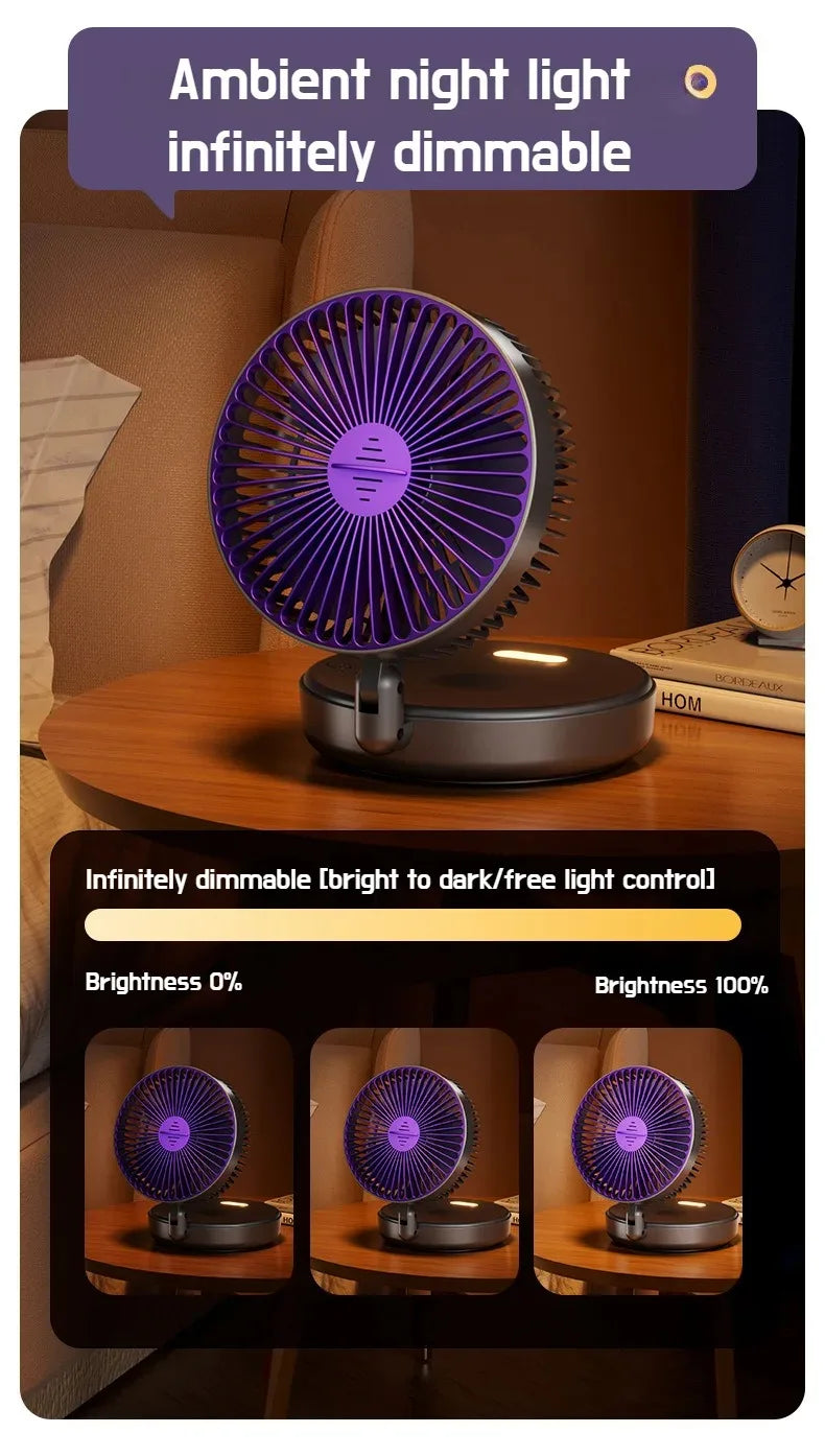 Foldable Desktop Fan Mini  Wall-Mounted Fan With Warm Night Light Rechargeable 4 Gears Adjustable Portable Air Circulation Fan