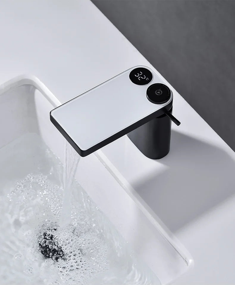 Led Digital Basin Faucet Black Bath Basin Mixer Brass Temperature Display Faucet Smart Tap Sink Faucet For Bathroom Faucet Tap
