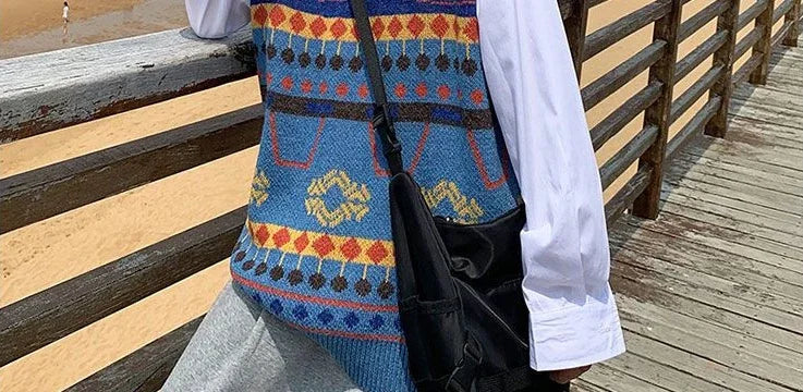 Tatiana Haven Men’s Printed Knit Sweater Vest – V-Neck Casual Korean-Style Fashion Waistcoat for Autumn & Winter