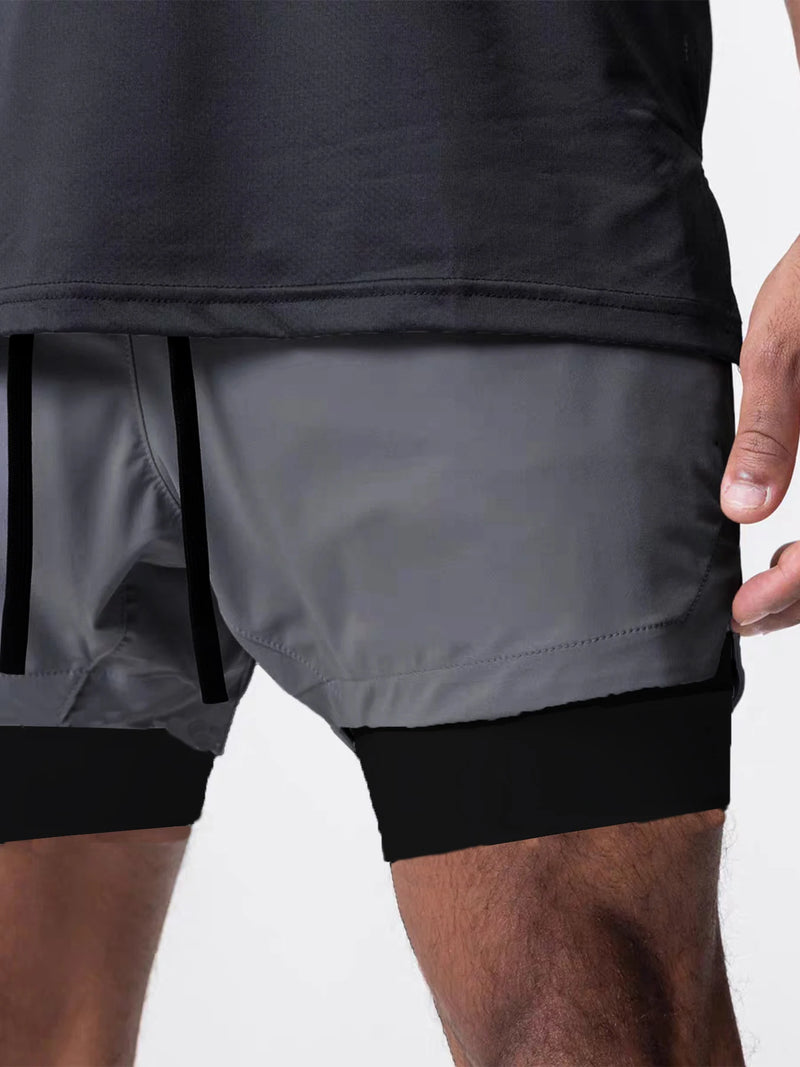 Sports shorts for men, double layered, quarter quick drying, elastic basketball, running training equipment, deep squat fitness,