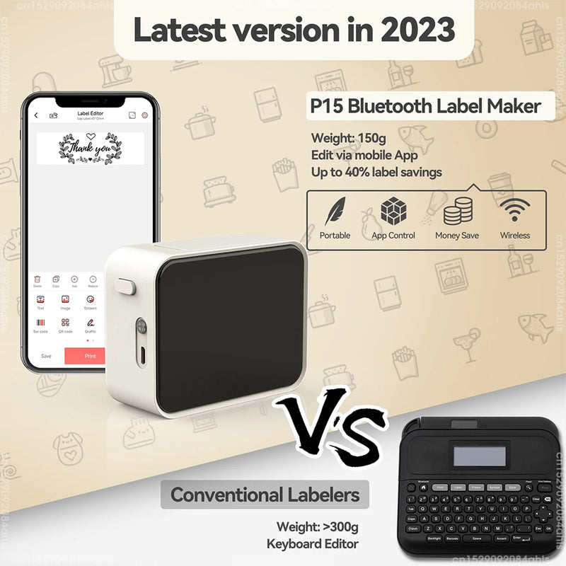 Wireless Bluetooth Label Printer Portable Thermal Printer Marklife P15 Inkless Labeling Machine Mini Label Maker P15 Sticker
