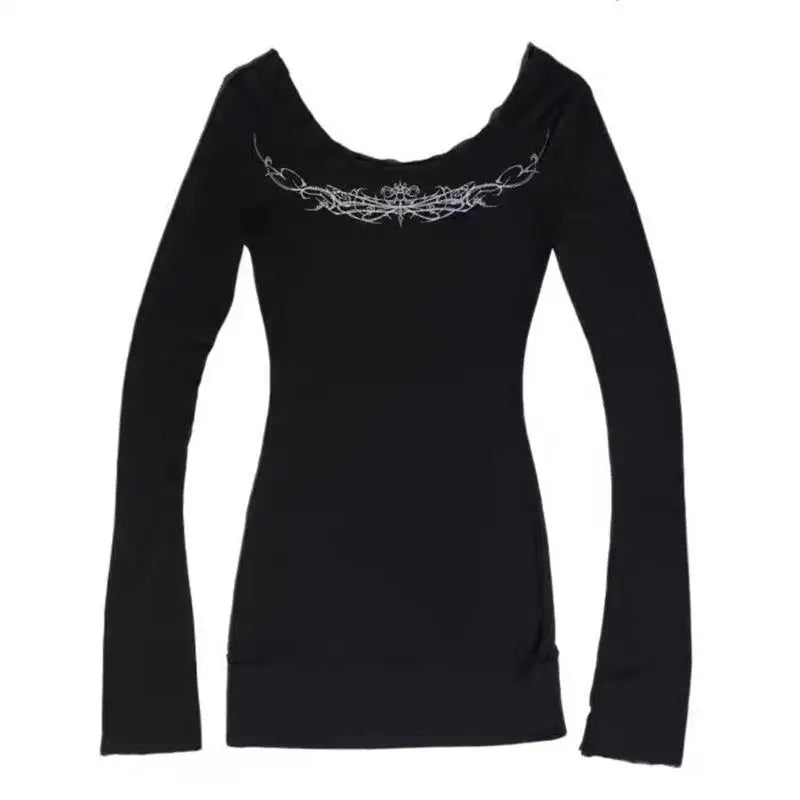 Y2k Gothic Print T-shirt Trashy 2000s Style Long Sleeve Tops Vintage Harajuku Streetwear American Retro T-shirts