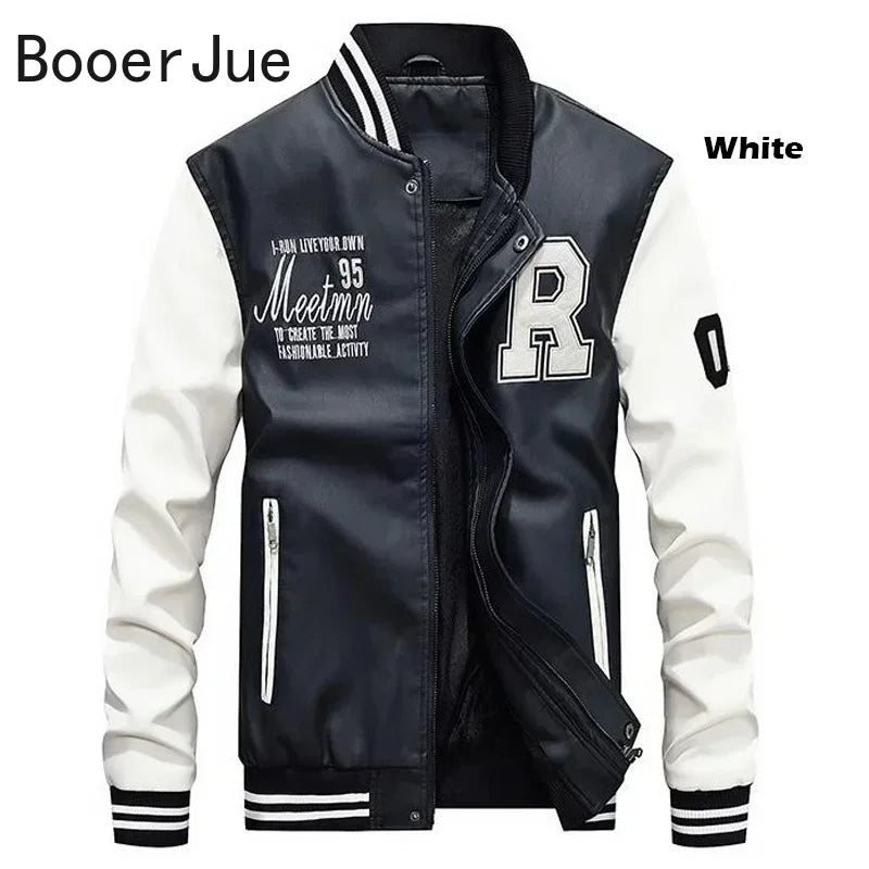 Bomber Jacket Men Baseball Motorcycle Embroidered Leather Pu Coats Slim Fit College Fleece Luxury Pilot Jackets Top Winter Coat