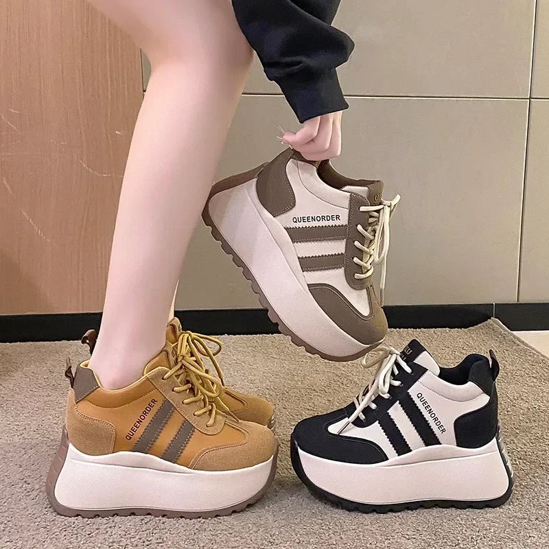 2025 New 10cm Womens Chunky Sneakers Lightweight Lace Up Casual Shoes Fashion Spring Platform Sports Shoes Comfortable Sneakers