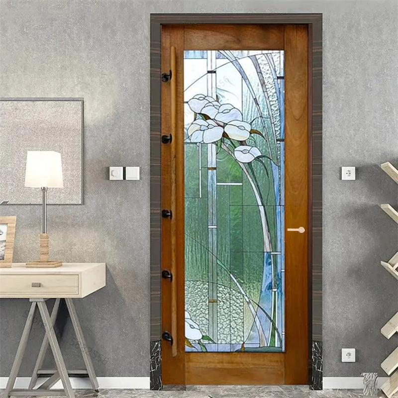 Wooden Door Mural Decal Sticker Peel and Stick Removable Self-Adhesive Brown Wood Grain Red Brick Door Wallpaper for Home Decor