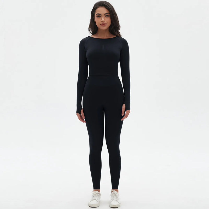 Seamless Two Piece Sets Womens Outifits Long Sleeve Gym Fitess Sport Set Yoga Leggings Matching Sets Exercise Tracksuits Female