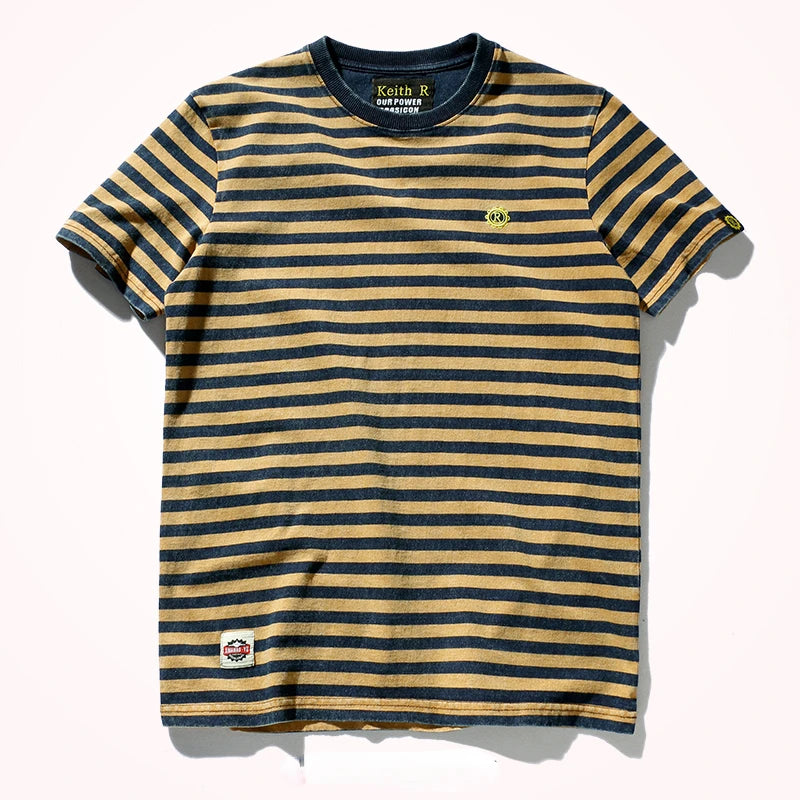 Men’s Striped Cotton T-Shirt – Slim Fit Vintage Washed Short Sleeve Tee | Tatiana Haven