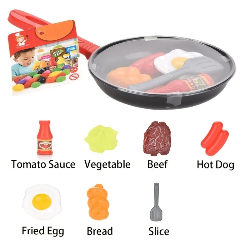 8PCS Kids Kitchen Play Food Set - Pretend Cookware with Steak, Vegetables, Bread & Hot Dog for Toddler Cooking Games