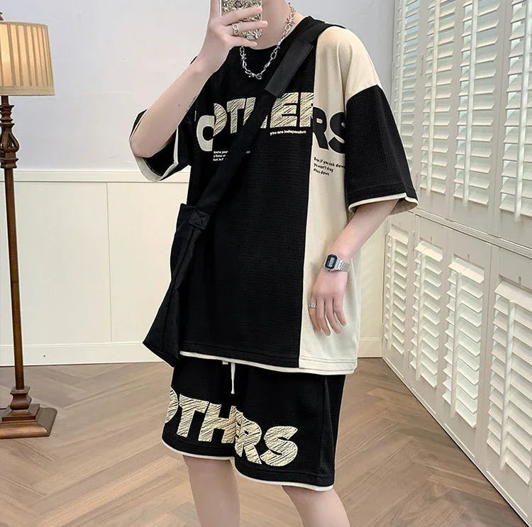 Men’s Alphabet Sportswear Set – Casual Jogging Tracksuit with T-Shirt and Shorts