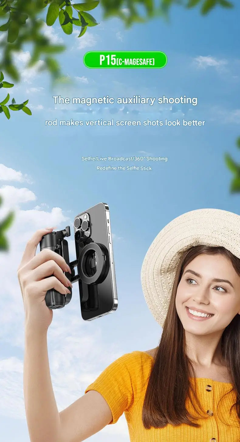 Upgraded Multi-Function Foldable Magnetic Phone Holder Selfie Stick with Remote Control – 360° DSLR-Style Rotation Tripod Stand