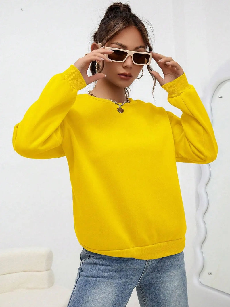 Woman Sweatshirt Casual Solid Color All-Match Clothing Loose Fashionable Pullovers Autumn Crewneck Warm  Female Hoodies