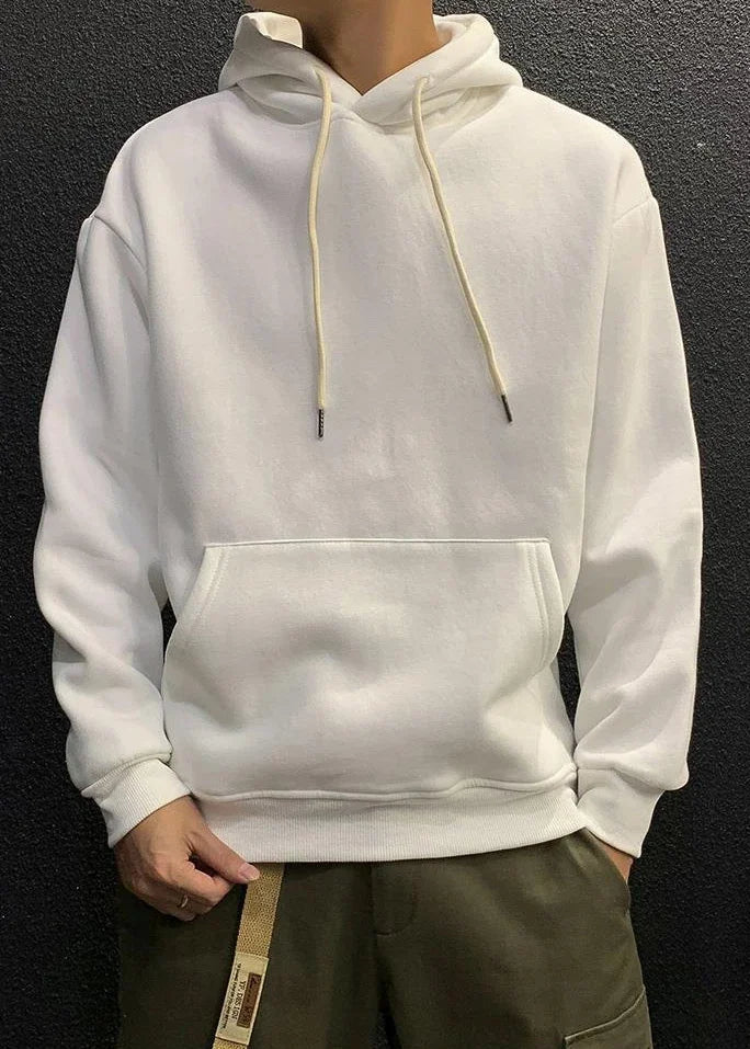 Men’s Fleeced Green Hoodie – Solid Casual Sweatshirt for Autumn and Winter