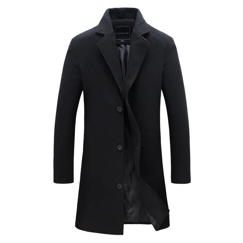 Trench Men Mid Length Coats Turn Down Collar Full Sleeve Single Breasted Jackets Casual Regular Open Stitch Autumn Winter
