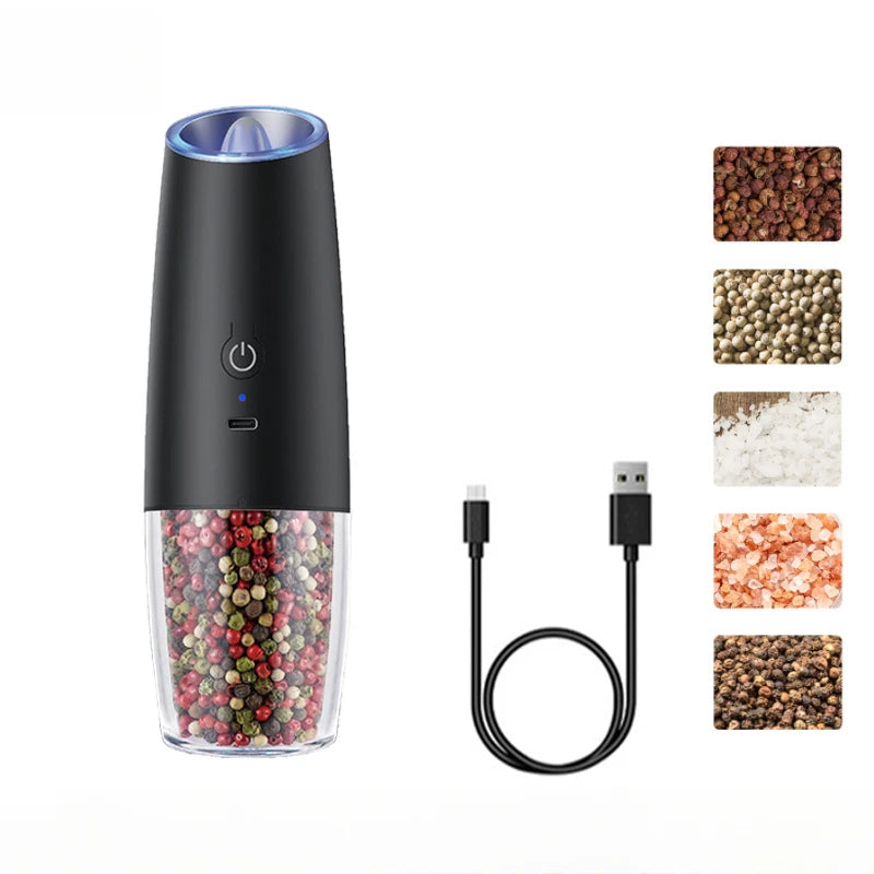 Electric Salt and Pepper Grinder USB Rechargeable Adjustable Coarseness Large Capacity Auto Spices Grinders Kitchen Cooking Tool
